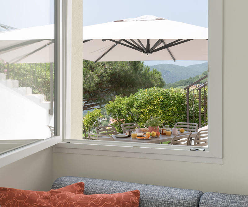 Outdoor terrace at Villa Serena surrounded by quiet