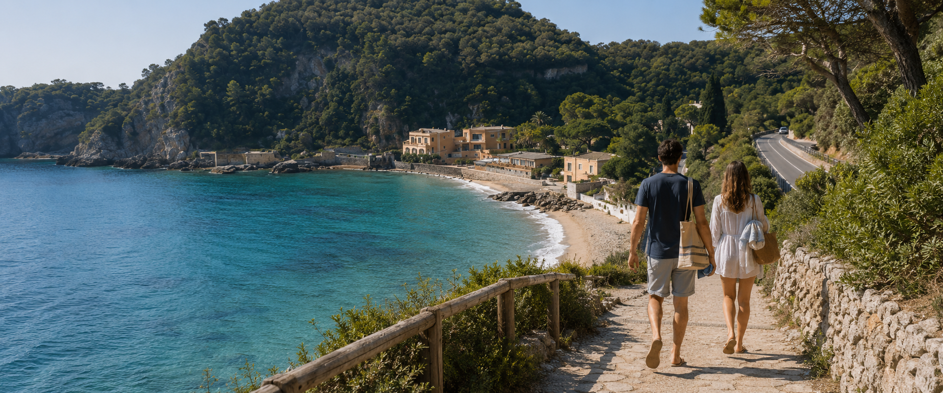 Summer view of Varigotti and Baia dei Saraceni with crystal-clear sea and Ligurian coastline