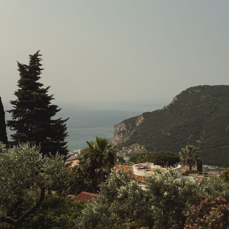 Coastal panorama of Finale Ligure seen from the hills